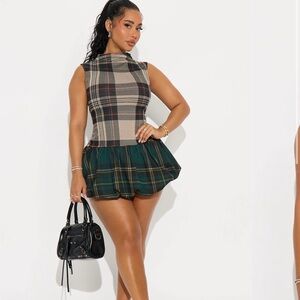Fashion Nova Plaid Mini Skirt in Green and Brown
